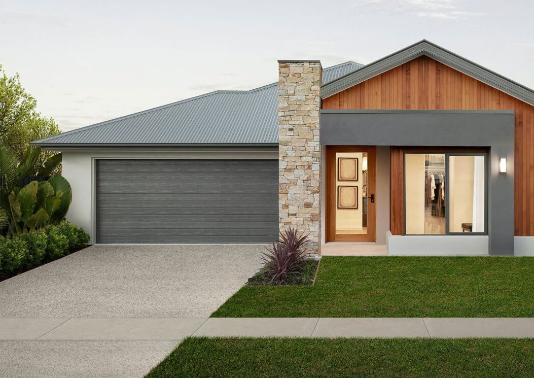Tower Horizontal Slat Series — modern slatted aluminium door (page hero from Tower's brochure)